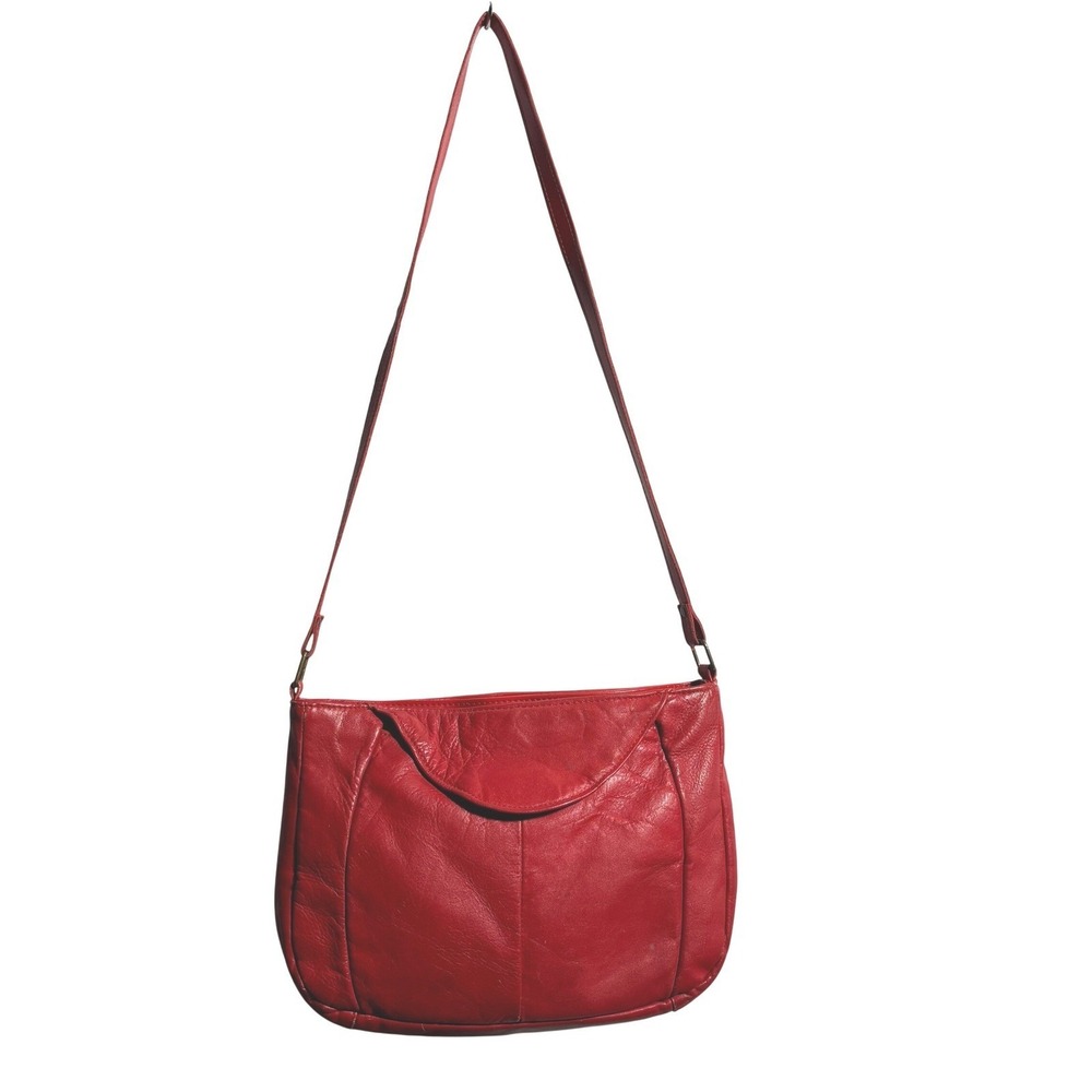 VTG '79 Bright Red Soft Leather Handbag Purse Bag Bright Bold Glamoratti 70s 80s